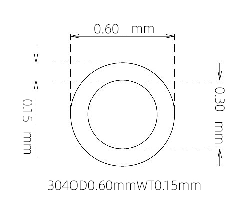 304 不锈钢毛细管(外径 0.60 mm × 内径 0.30 mm × 壁厚 0.15 mm)