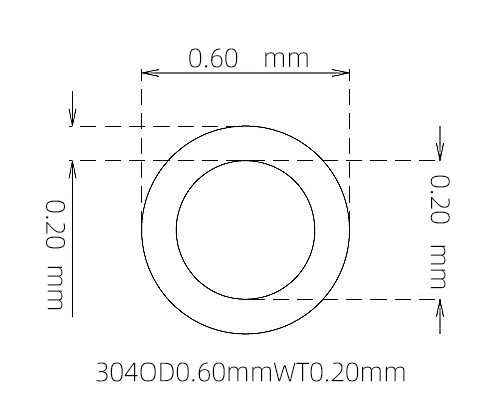 304 不锈钢毛细管(外径 0.60 mm × 内径 0.20 mm × 壁厚 0.20 mm)