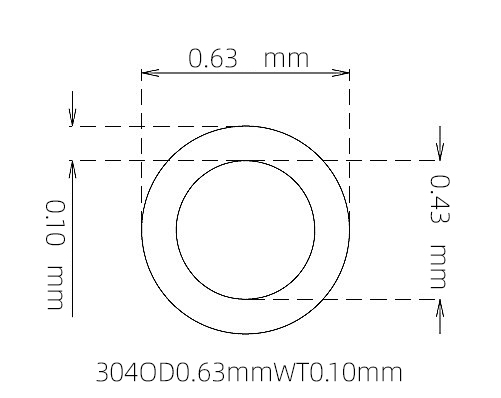 304 不锈钢毛细管(外径 0.63 mm × 内径 0.43 mm × 壁厚 0.10 mm)