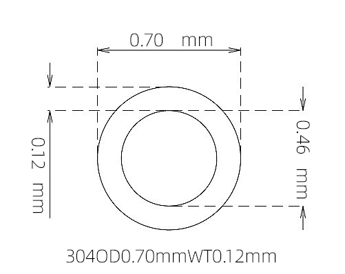 304 不锈钢毛细管(外径 0.70 mm × 内径 0.46 mm × 壁厚 0.12 mm)