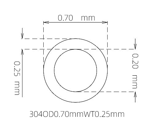 304 不锈钢毛细管(外径 0.70 mm × 内径 0.20 mm × 壁厚 0.25 mm)