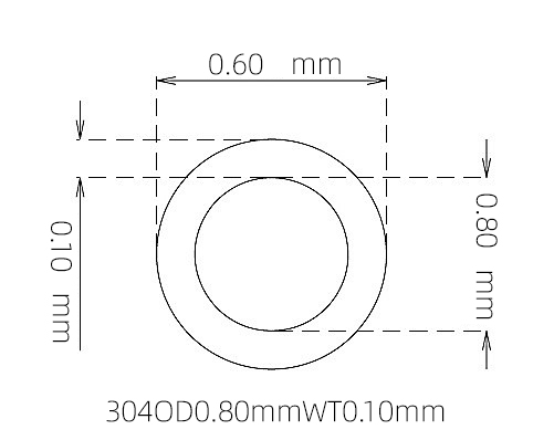 304 不锈钢毛细管(外径 0.80 mm × 内径 0.60 mm × 壁厚 0.10 mm)