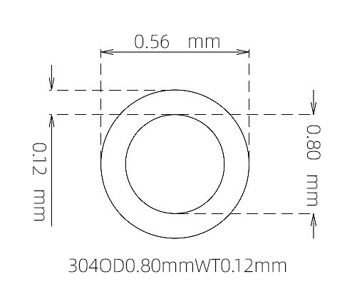 304 不锈钢毛细管(外径 0.80 mm × 内径 0.56 mm × 壁厚 0.12 mm)