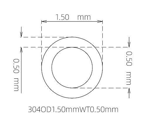 304 不锈钢毛细管(外径 1.50 mm × 内径 0.50 mm × 壁厚 0.50 mm)