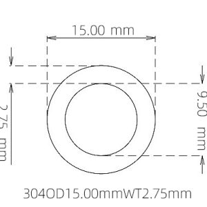 外径 15.00 mm / 内径 9.50 mm · 304 不锈钢毛细管