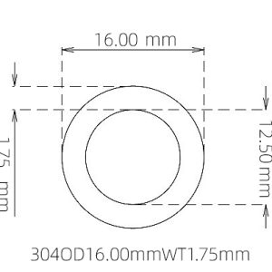 外径 16.00 mm / 内径 12.50 mm · 304 不锈钢毛细管