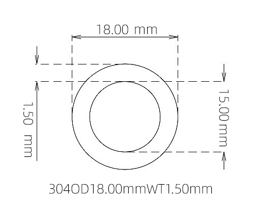 304 不锈钢毛细管(外径 18.00 mm × 内径 15.00 mm × 壁厚 1.50 mm)
