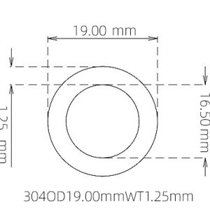 外径 19.00 mm / 内径 16.50 mm · 304 不锈钢毛细管