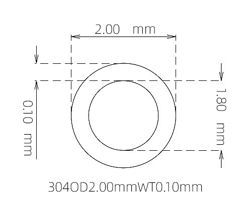 304 不锈钢毛细管(外径 2.00 mm × 内径 1.80 mm × 壁厚 0.10 mm)