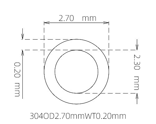 304 不锈钢毛细管(外径 2.70 mm × 内径 2.30 mm × 壁厚 0.20 mm)