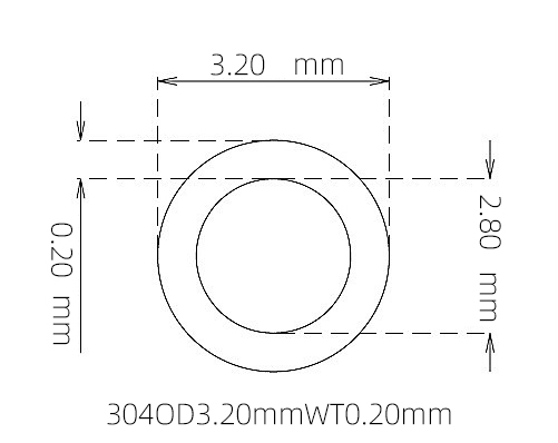 304 不锈钢毛细管(外径 3.20 mm × 内径 2.80 mm × 壁厚 0.20 mm)