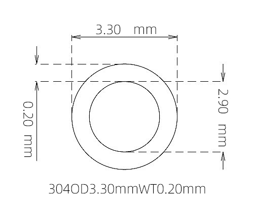 304 不锈钢毛细管(外径 3.30 mm × 内径 2.90 mm × 壁厚 0.20 mm)