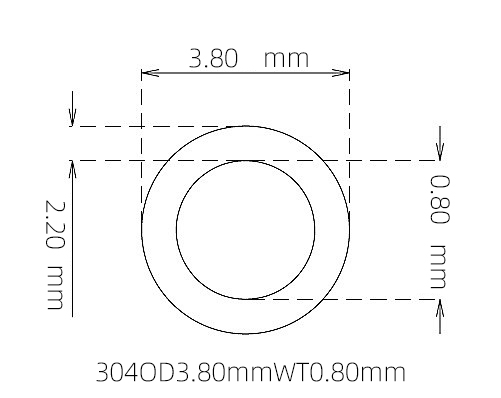 304 不锈钢毛细管(外径 3.80 mm × 内径 2.20 mm × 壁厚 0.80 mm)
