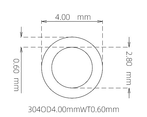 304 不锈钢毛细管(外径 4.00 mm × 内径 2.80 mm × 壁厚 0.60 mm)