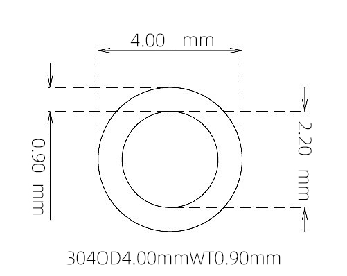 304 不锈钢毛细管(外径 4.00 mm × 内径 2.20 mm × 壁厚 0.90 mm)