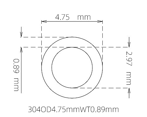 304 不锈钢毛细管(外径 4.75 mm × 内径 2.97 mm × 壁厚 0.89 mm)