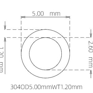 外径 5.00 mm / 内径 2.60 mm · 304 不锈钢毛细管