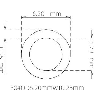 外径 6.20 mm / 内径 5.70 mm · 304 不锈钢毛细管