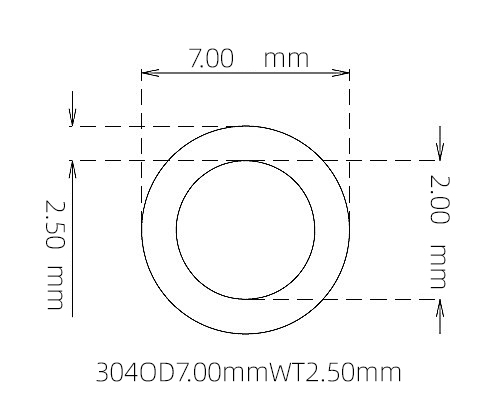 304 不锈钢毛细管(外径 7.00 mm × 内径 2.00 mm × 壁厚 2.50 mm)