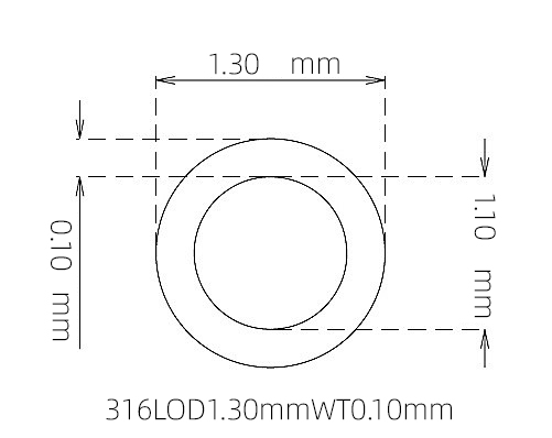 316L 不锈钢毛细管(外径 1.30 mm × 内径 1.10 mm × 壁厚 0.10 mm)