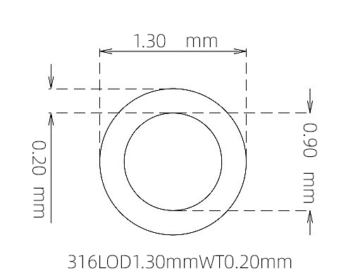 316L 不锈钢毛细管(外径 1.30 mm × 内径 0.90 mm × 壁厚 0.20 mm)