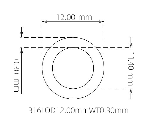 316L 不锈钢毛细管(外径 12.00 mm × 内径 11.40 mm × 壁厚 0.30 mm)