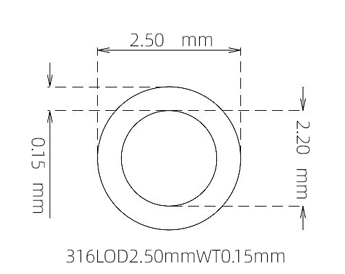 316L 不锈钢毛细管(外径 2.50 mm × 内径 2.20 mm × 壁厚 0.15 mm)