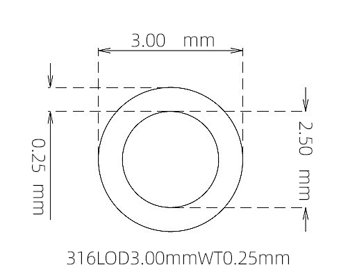 316L 不锈钢毛细管(外径 3.00 mm × 内径 2.50 mm × 壁厚 0.25 mm)