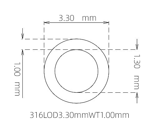 316L 不锈钢毛细管(外径 3.30 mm × 内径 1.30 mm × 壁厚 1.00 mm)
