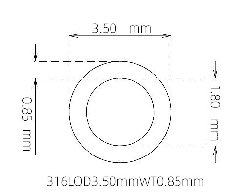 316L 不锈钢毛细管(外径 3.50 mm × 内径 1.80 mm × 壁厚 0.85 mm)