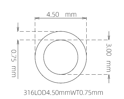 316L 不锈钢毛细管(外径 4.50 mm × 内径 3.00 mm × 壁厚 0.75 mm)