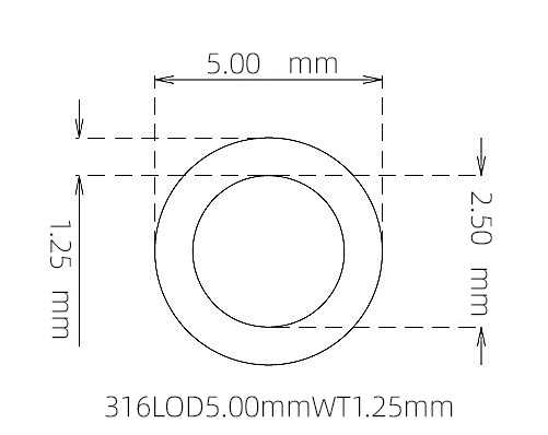 316L 不锈钢毛细管(外径 5.00 mm × 内径 2.50 mm × 壁厚 1.25 mm)