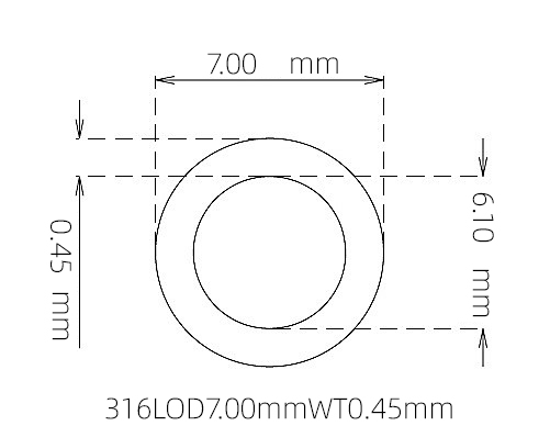 316L 不锈钢毛细管(外径 7.00 mm × 内径 6.10 mm × 壁厚 0.45 mm)